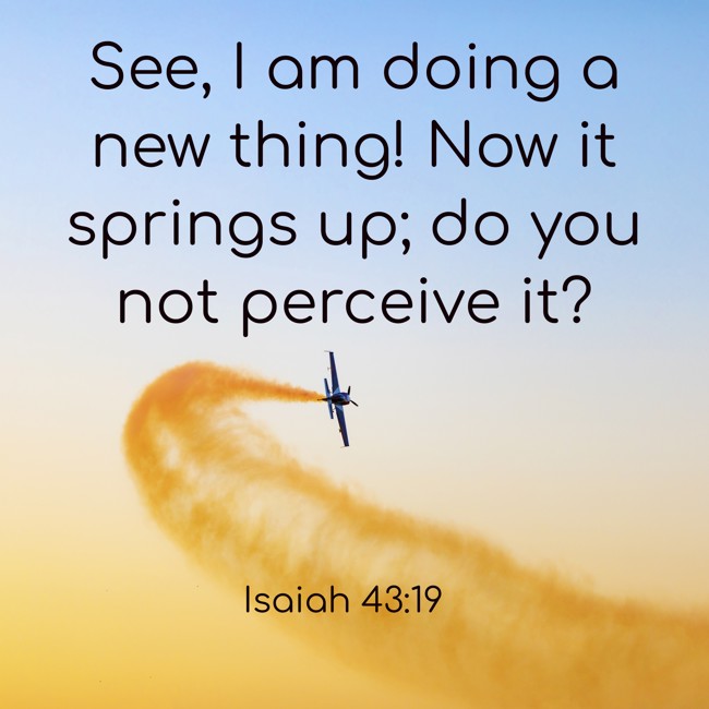 See, I am doing a new thing! Now it springs up; do you not perceive it? - Isaiah 43:19