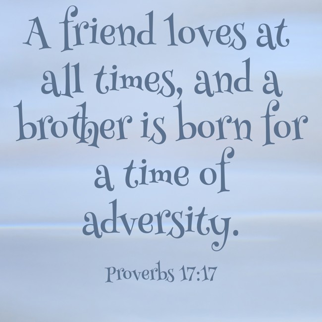 A friend loves at all times, and a brother is born for a time of adversity. - Proverbs 17:17