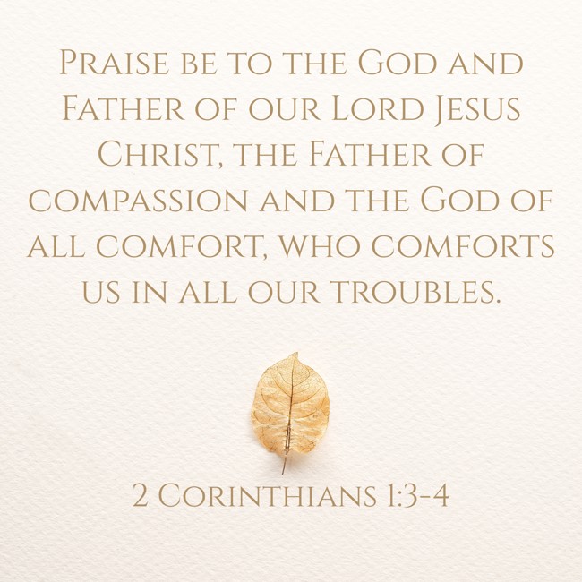 Praise be to the God and Father of our Lord Jesus Christ, the Father of compassion and the God of all comfort, who comforts us in all our troubles. - 2 Corinthians 1:3-4