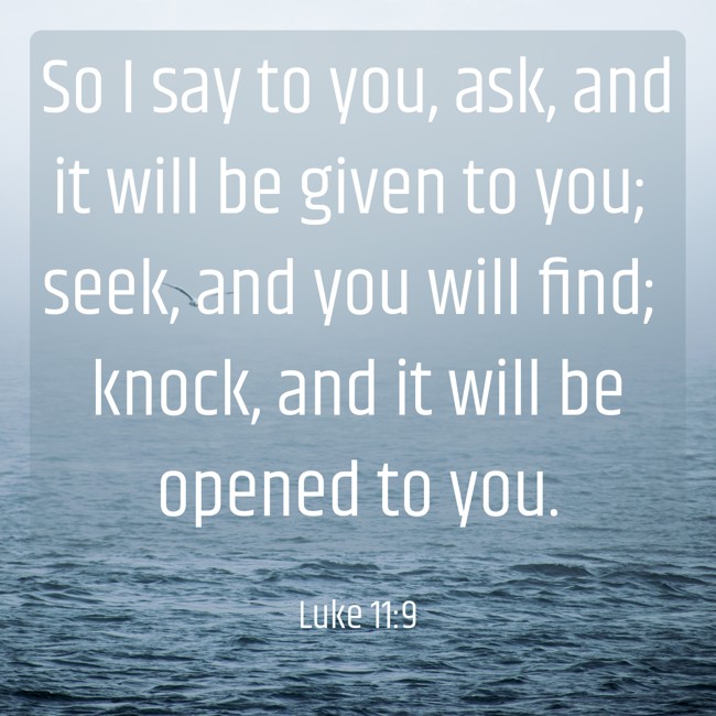 So I say to you, ask, and it will be given to you; seek, and you will find; knock, and it will be opened to you. - Luke 11:9