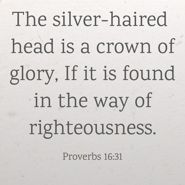 The silver-haired head is a crown of glory, If it is found in the way of righteousness. - Proverbs 16:31