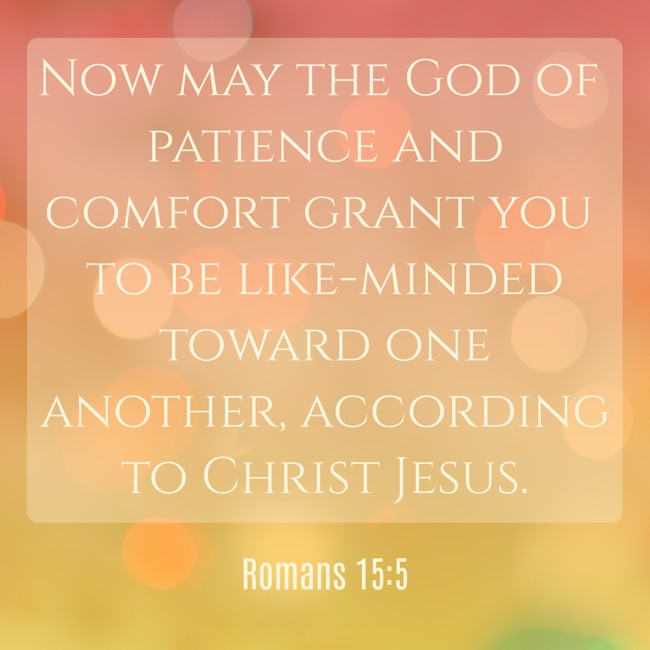 Now may the God of patience and comfort grant you to be like-minded toward one another, according to Christ Jesus. - Romans 15:5