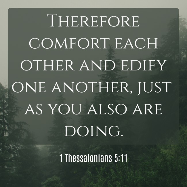 Therefore comfort each other and edify one another, just as you also are doing. - 1 Thessalonians 5:11