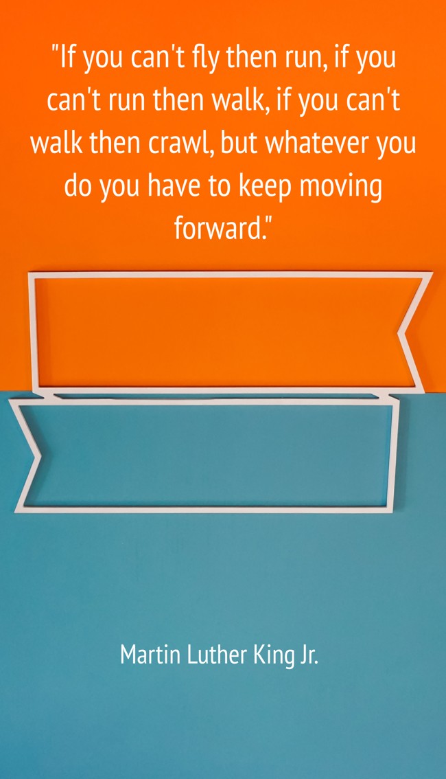 If you can't fly then run, if you can't run then walk, if you can't walk then crawl, but whatever you do you have to keep moving forward. - Martin Luther King Jr.