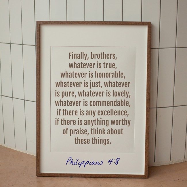 Finally, brothers, whatever is true, whatever is honorable, whatever is just, whatever is pure, whatever is lovely, whatever is commendable, if there is any excellence, if there is anything worthy of praise, think about these things. - Philippians 4:8