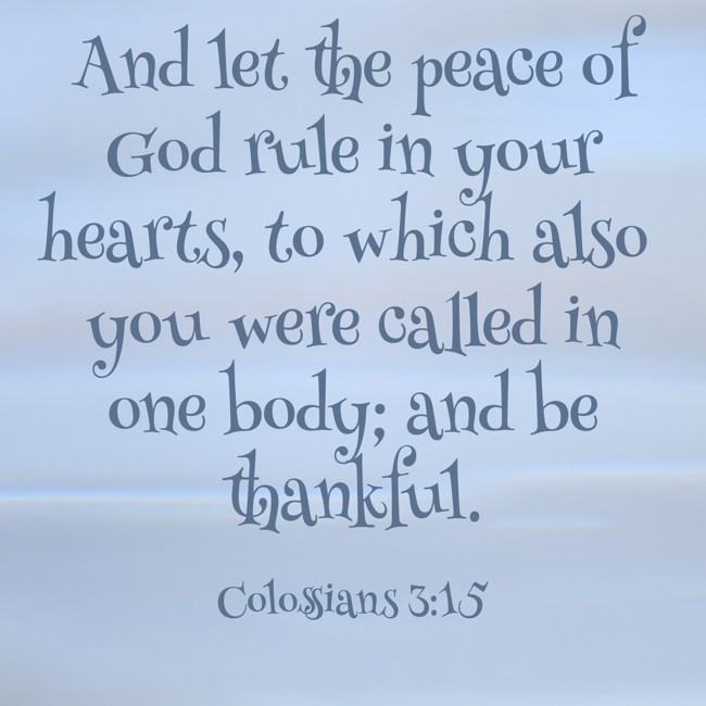  And let the peace of God rule in your hearts, to which also you were called in one body; and be thankful.   - Colossians 3:15 