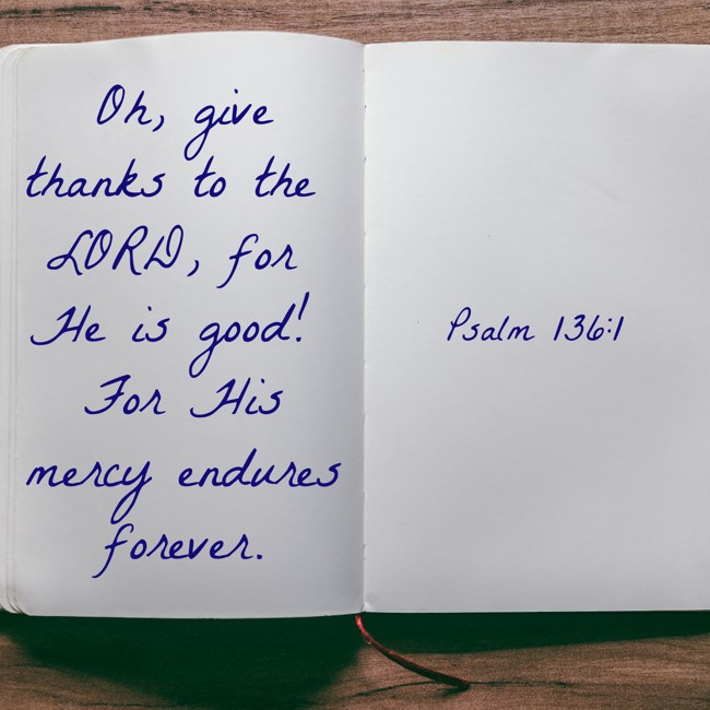  Oh, give thanks to the LORD, for He is good! For His mercy endures forever.   - Psalm 136:1 