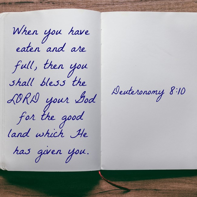  When you have eaten and are full, then you shall bless the LORD your God for the good land which He has given you.   - Deuteronomy 8:10 