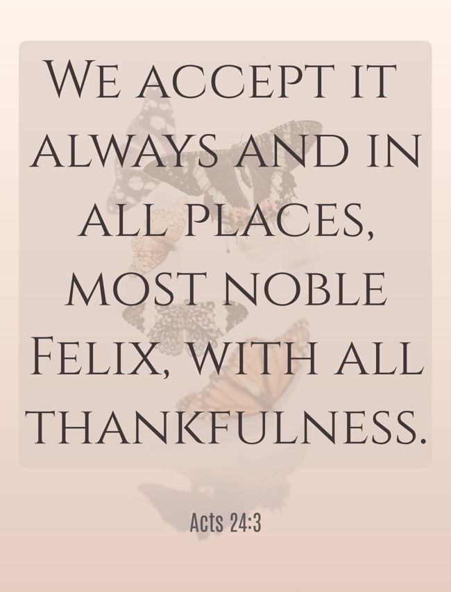  We accept it always and in all places, most noble Felix, with all thankfulness.   - Acts 24:3 