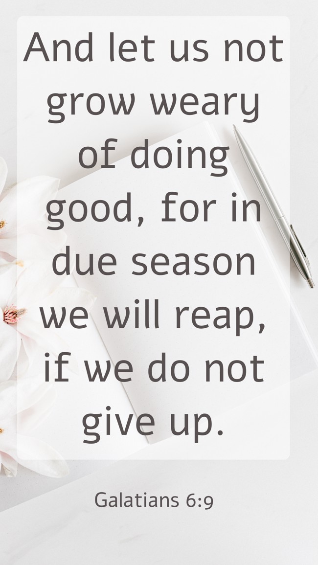 And let us not grow weary of doing good, for in due season we will reap, if we do not give up. - Galatians 6:9