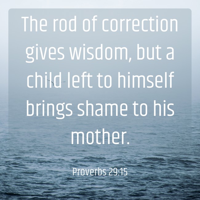  The rod of correction gives wisdom, but a child left to himself brings shame to his mother.   - Proverbs 29:15 