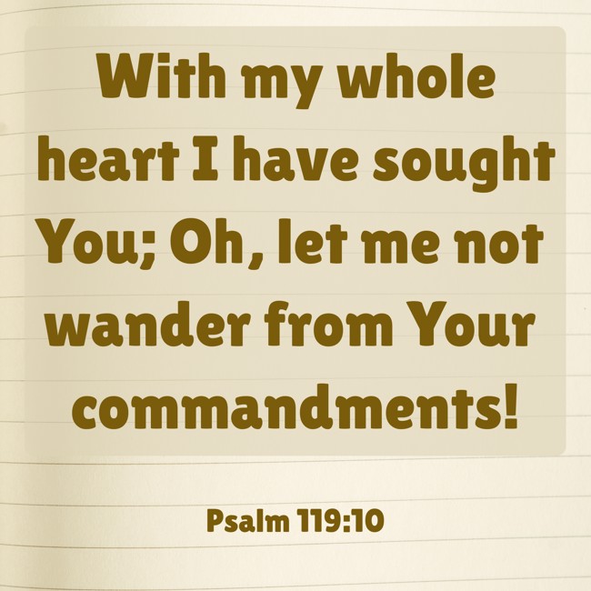 With my whole heart I have sought You; Oh, let me not wander from Your commandments! - Psalm 119:10