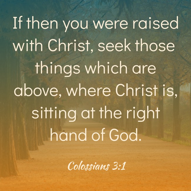 If then you were raised with Christ, seek those things which are above, where Christ is, sitting at the right hand of God. - Colossians 3:1