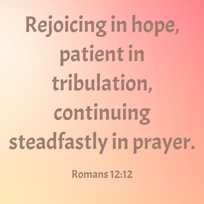 Rejoicing in hope, patient in tribulation, continuing steadfastly in prayer. - Romans 12:12
