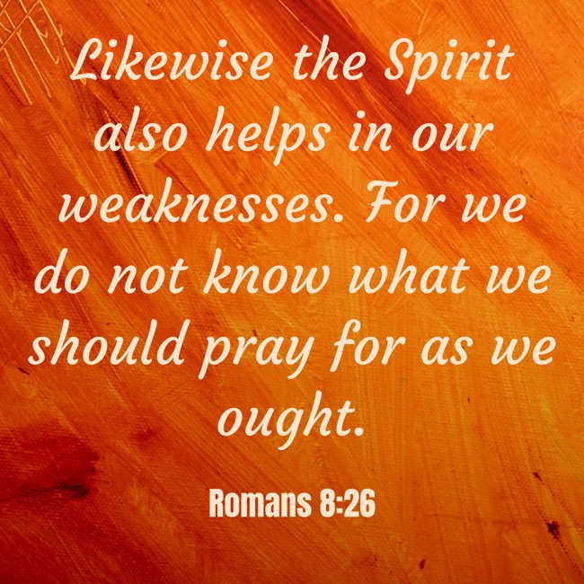 Likewise the Spirit also helps in our weaknesses. For we do not know what we should pray for as we ought. - Romans 8:26