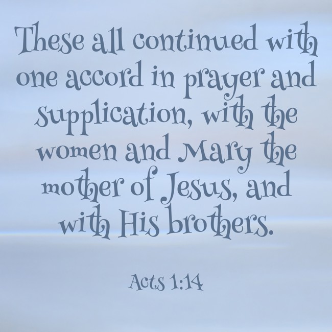 These all continued with one accord in prayer and supplication, with the women and Mary the mother of Jesus, and with His brothers. - Acts 1:14