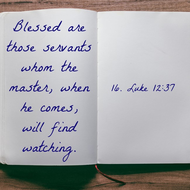 Blessed are those servants whom the master, when he comes, will find watching. - 16. Luke 12:37