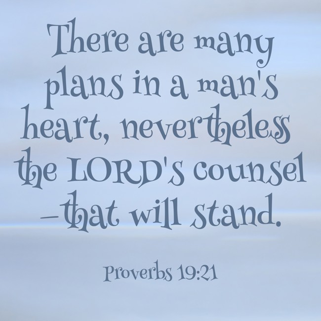 There are many plans in a man's heart, nevertheless the LORD's counsel—that will stand. - Proverbs 19:21