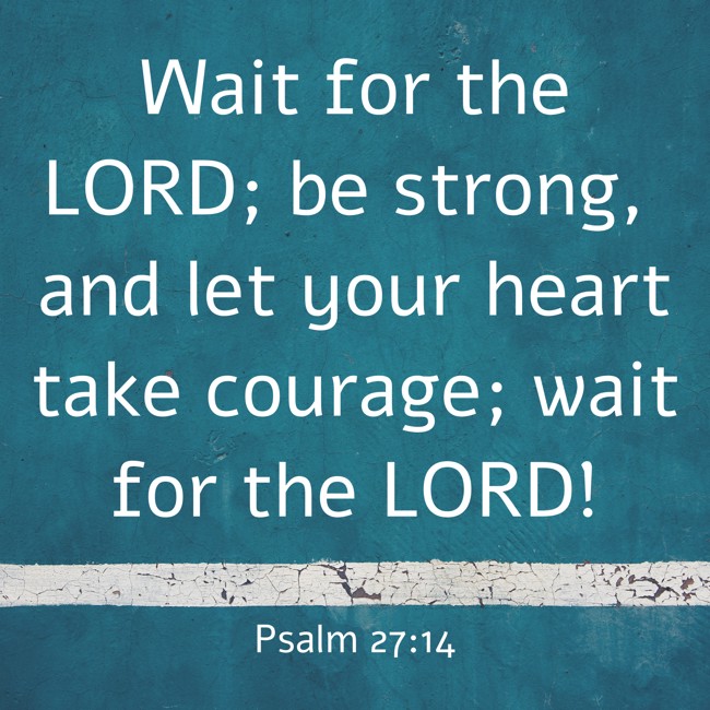 Wait for the LORD; be strong, and let your heart take courage; wait for the LORD! - Psalm 27:14