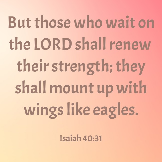 But those who wait on the LORD shall renew their strength; they shall mount up with wings like eagles. - Isaiah 40:31