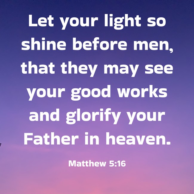 Let your light so shine before men, that they may see your good works and glorify your Father in heaven. - Matthew 5:16