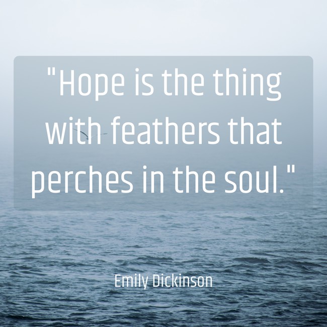 Hope is the thing with feathers that perches in the soul. - Emily Dickinson