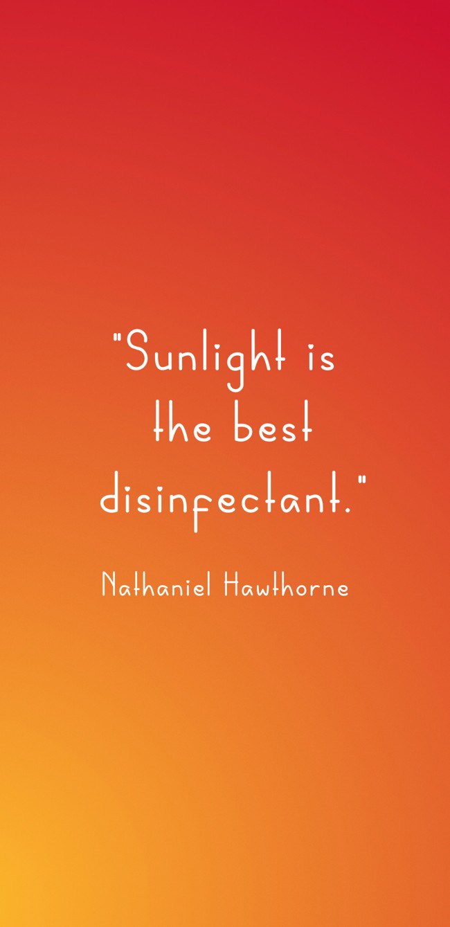 Sunlight is the best disinfectant. - Nathaniel Hawthorne