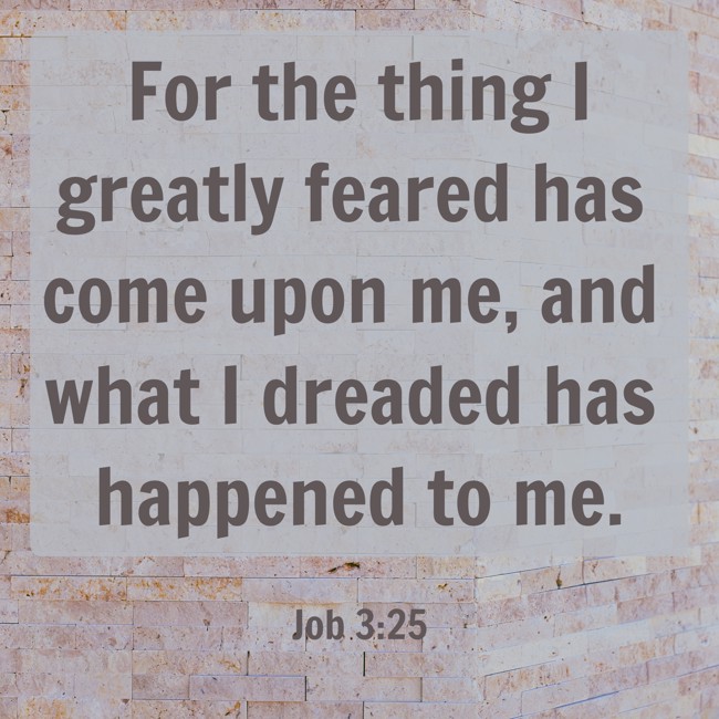 For the thing I greatly feared has come upon me, and what I dreaded has happened to me. - Job 3:25