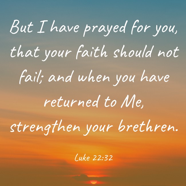 But I have prayed for you, that your faith should not fail; and when you have returned to Me, strengthen your brethren. - Luke 22:32