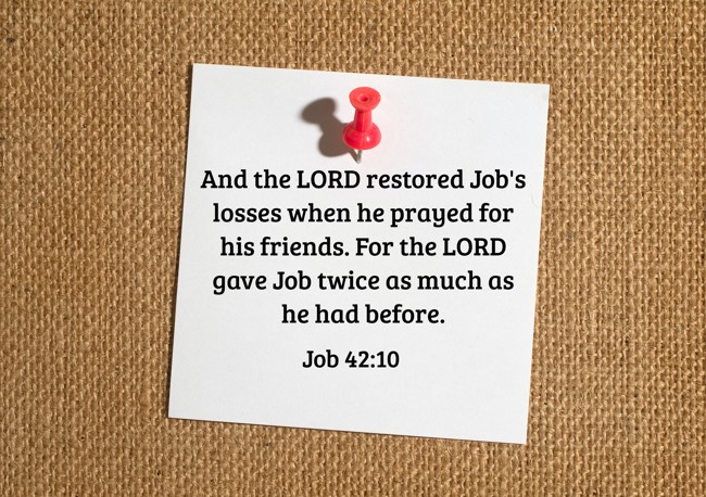And the LORD restored Job's losses when he prayed for his friends. For the LORD gave Job twice as much as he had before. - Job 42:10