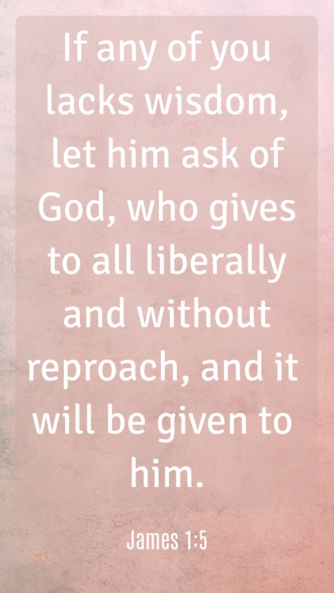 If any of you lacks wisdom, let him ask of God, who gives to all liberally and without reproach, and it will be given to him. - James 1:5