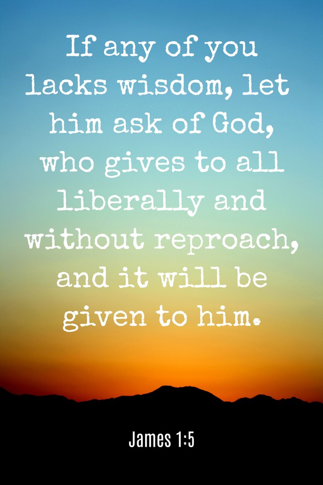 If any of you lacks wisdom, let him ask of God, who gives to all liberally and without reproach, and it will be given to him. - James 1:5
