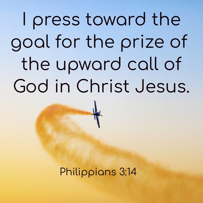 I press toward the goal for the prize of the upward call of God in Christ Jesus. - Philippians 3:14