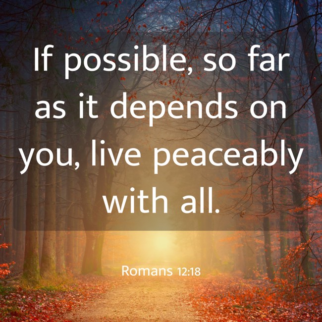 If possible, so far as it depends on you, live peaceably with all. - Romans 12:18