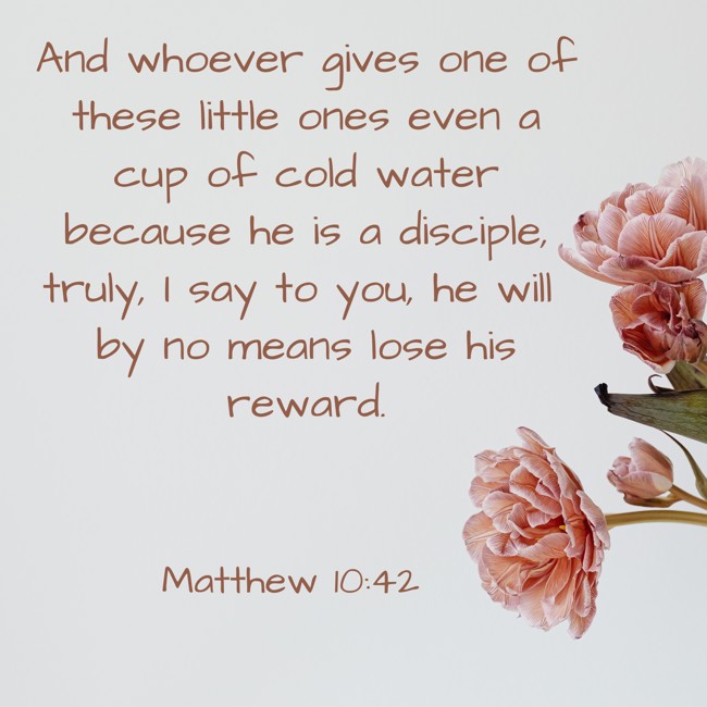  And whoever gives one of these little ones even a cup of cold water because he is a disciple, truly, I say to you, he will by no means lose his reward.   - Matthew 10:42 