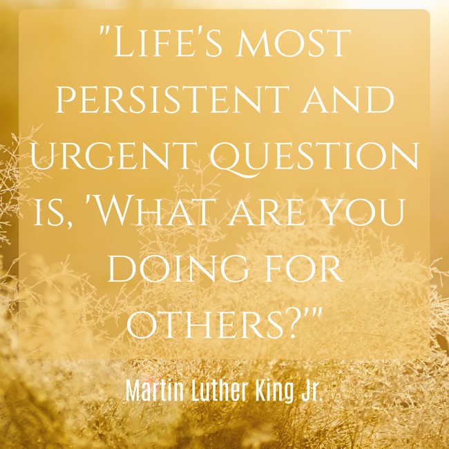  Life's most persistent and urgent question is, 'What are you doing for others?'   - Martin Luther King Jr. 