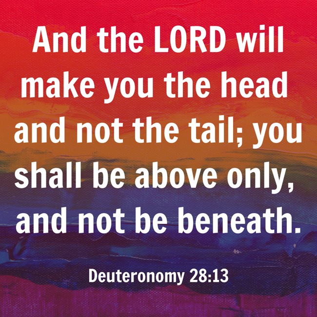 And the LORD will make you the head and not the tail; you shall be above only, and not be beneath. - Deuteronomy 28:13