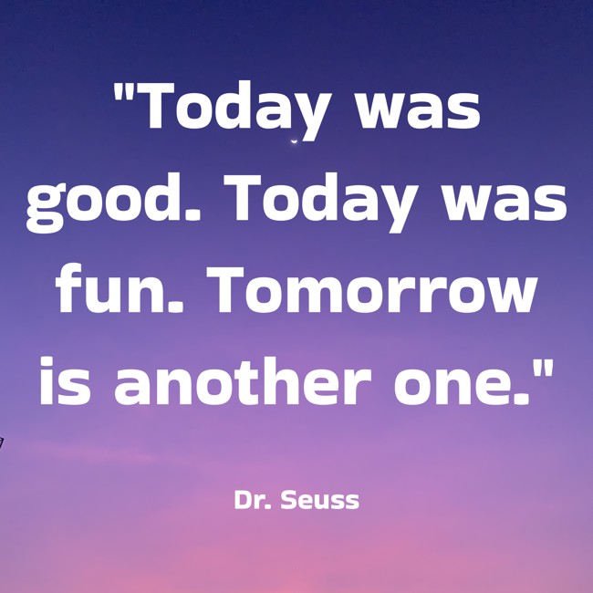 Today was good. Today was fun. Tomorrow is another one. - Dr. Seuss