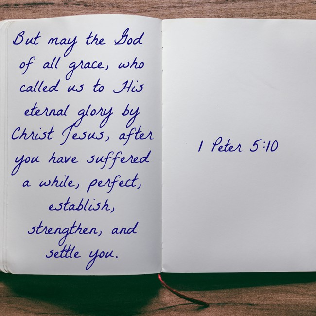  But may the God of all grace, who called us to His eternal glory by Christ Jesus, after you have suffered a while, perfect, establish, strengthen, and settle you.   - 1 Peter 5:10 