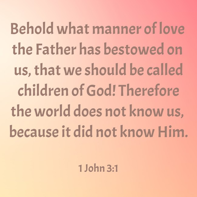 Behold what manner of love the Father has bestowed on us, that we should be called children of God! Therefore the world does not know us, because it did not know Him. - 1 John 3:1