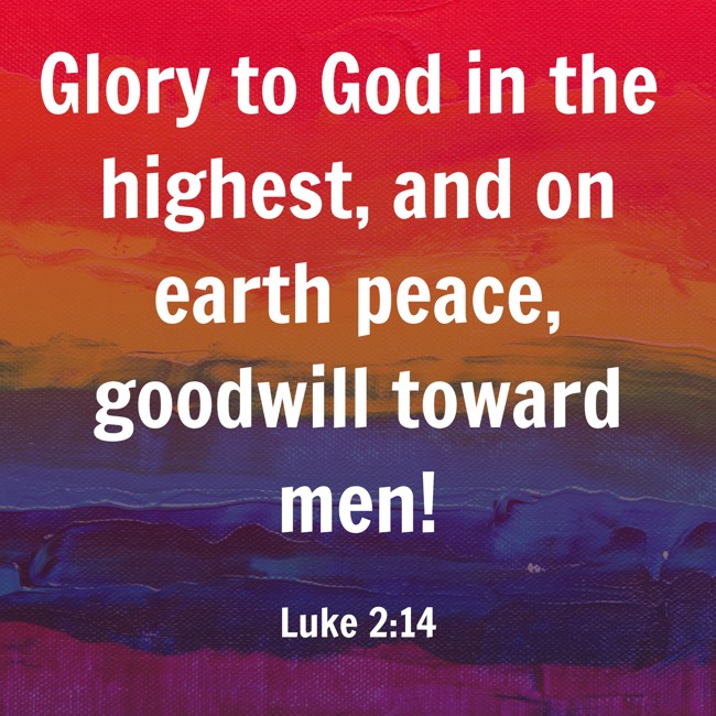  Glory to God in the highest, and on earth peace, goodwill toward men!   - Luke 2:14 