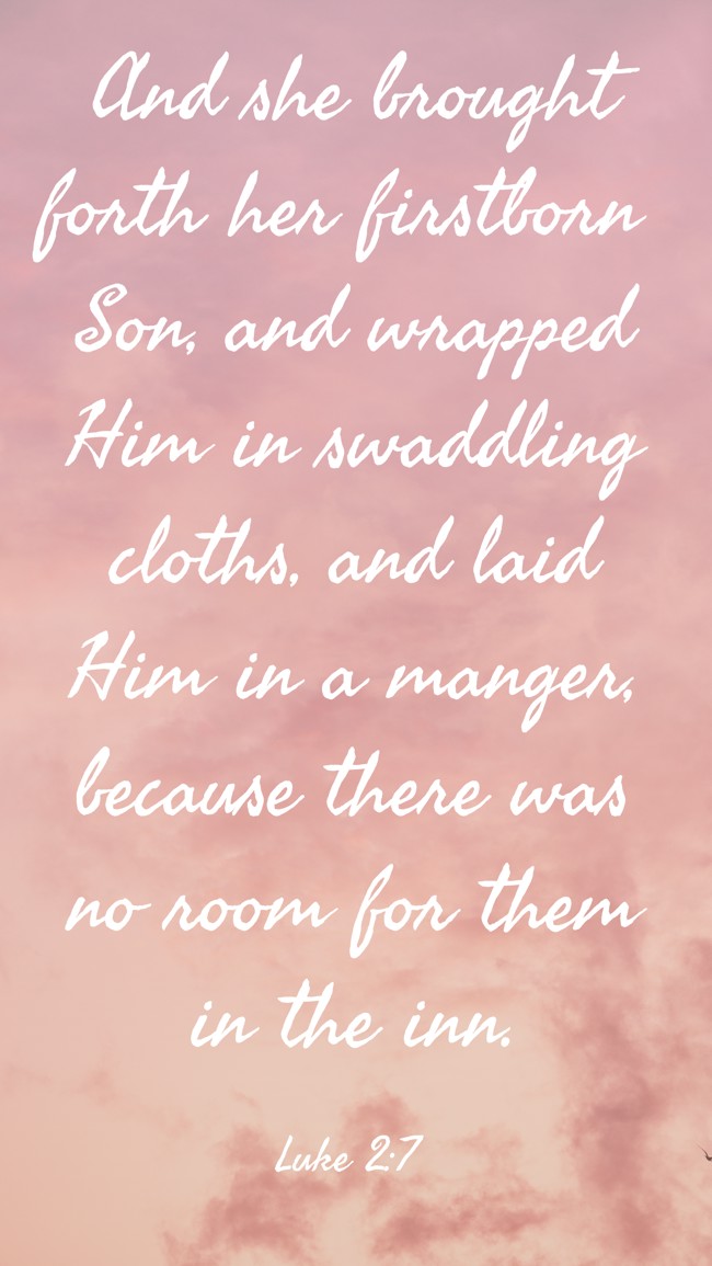  And she brought forth her firstborn Son, and wrapped Him in swaddling cloths, and laid Him in a manger, because there was no room for them in the inn.   - Luke 2:7 