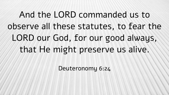 And the LORD commanded us to observe all these statutes, to fear the LORD our God, for our good always, that He might preserve us alive. - Deuteronomy 6:24