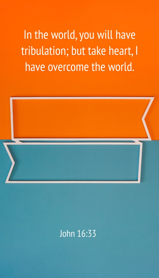 In the world, you will have tribulation; but take heart, I have overcome the world. - John 16:33