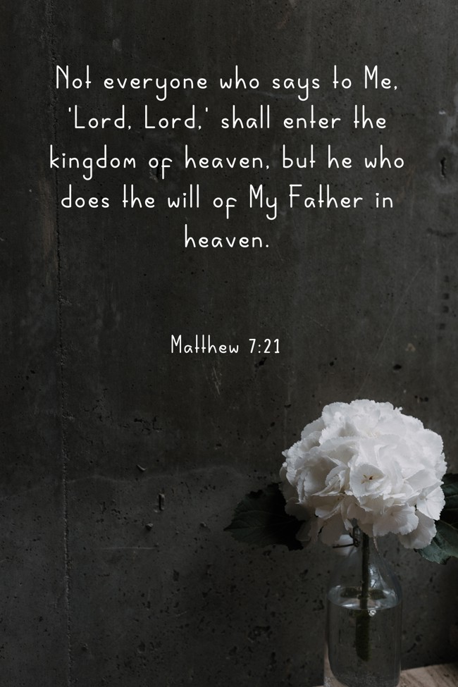 Not everyone who says to Me, 'Lord, Lord,' shall enter the kingdom of heaven, but he who does the will of My Father in heaven. - Matthew 7:21