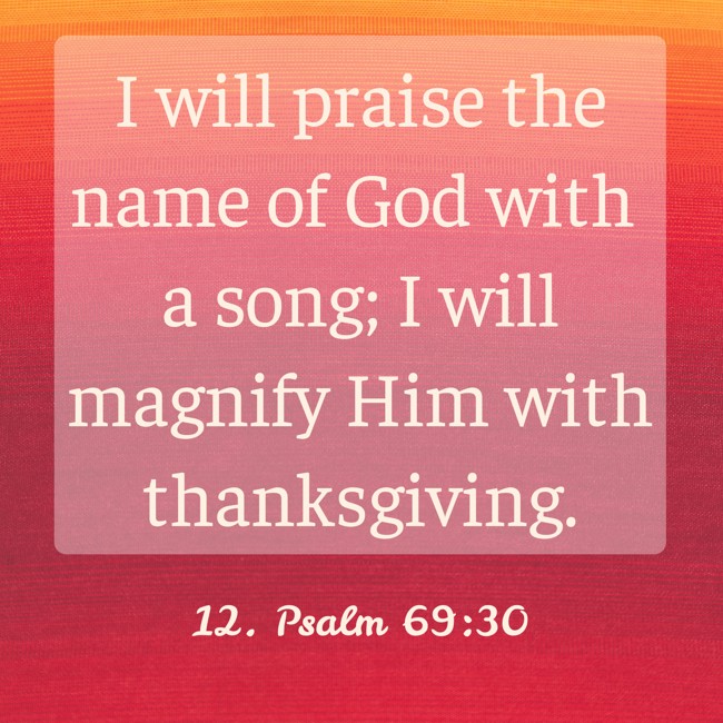 I will praise the name of God with a song; I will magnify Him with thanksgiving. - 12. Psalm 69:30