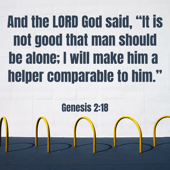 And the LORD God said, “It is not good that man should be alone; I will make him a helper comparable to him.” - Genesis 2:18