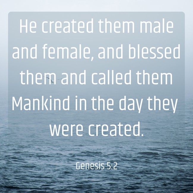 He created them male and female, and blessed them and called them Mankind in the day they were created. - Genesis 5:2