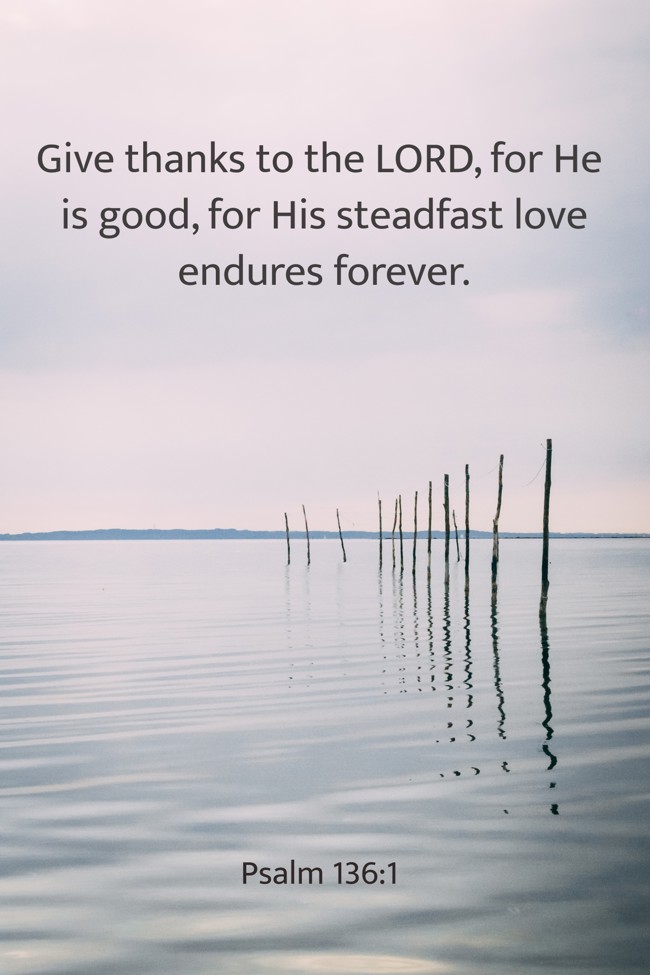 Give thanks to the LORD, for He is good, for His steadfast love endures forever. - Psalm 136:1