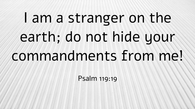 I am a stranger on the earth; do not hide your commandments from me! - Psalm 119:19